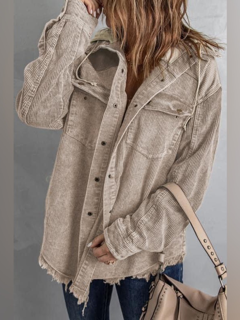 Women’s Oversized Corduroy Shacket - Beige